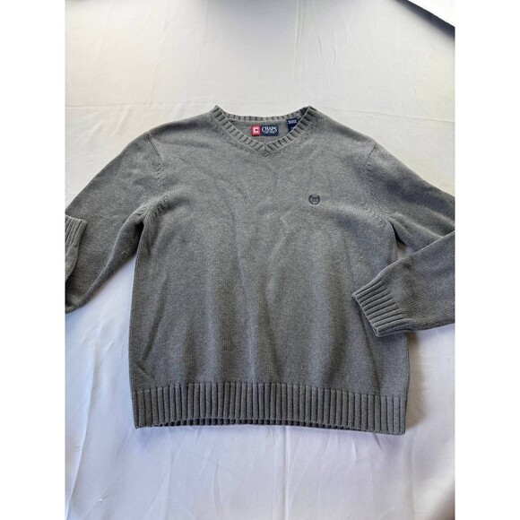 Chaps V-Neck Sweater Mens Size Large Gray Chunky Knit Pullover Long Sleeve - Picture 1 of 5